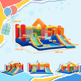 Kids Bouncy Castle with Double Slides, Splash Pool & Two Trampolines – Garden Inflatable with 450W Blower