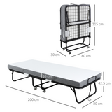 HOMCOM Folding Guest Bed with 10cm Mattress – Portable Metal Frame with Castor Wheels