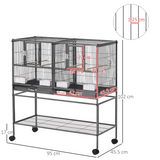 Large Rolling Bird Cage with Stand, 4 Perches and Food Bowls – Divisible Aviary for Finches and Canaries