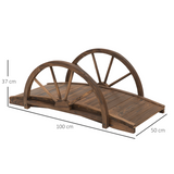 Outsunny Fir Wood Garden Walkway Bridge, 3.3ft / 1m with Half-Wheel Side Rails – Outdoor Pond Decor, Brown