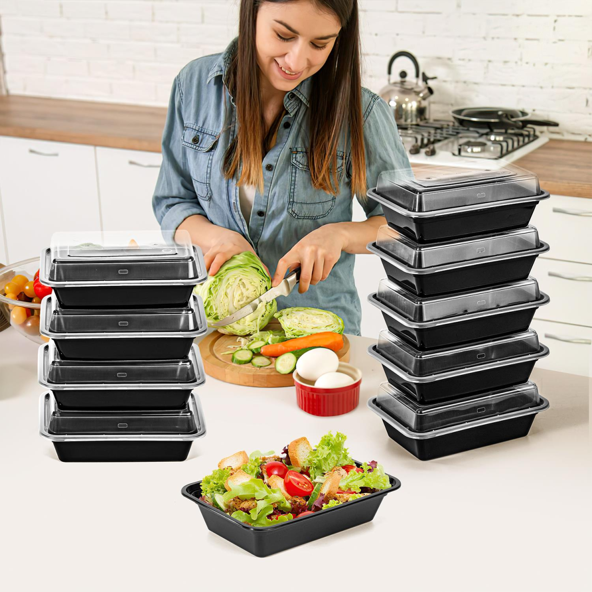 VINSANI 20-Pack Single Compartment Meal Prep Containers with Lids – Airtight Stackable Lunch Boxes