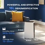 HOMCOM 16L/Day Dehumidifier with 24H Timer & Air Filter – Damp, Mould & Laundry Drying, White