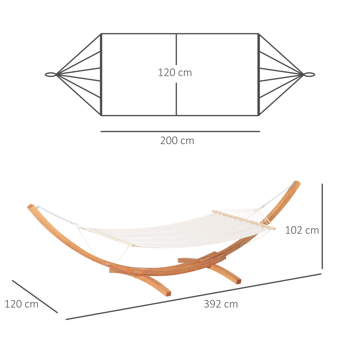 Outsunny Garden Hammock with Curved Wooden Stand – Freestanding Outdoor Relaxation, White