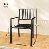 Outsunny Set of 4 Stackable Garden Chairs with Slatted Design – Galvanised Steel Outdoor Chairs, Black