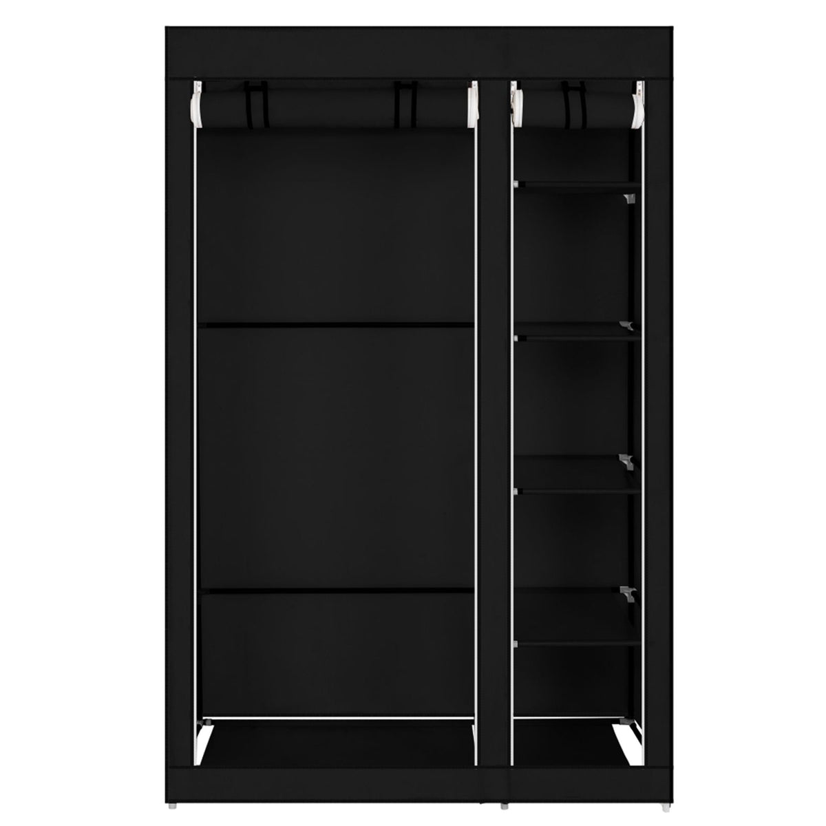 Portable Fabric Wardrobe with Hanging Rail and 6 Shelves – Zipped Dustproof Cover, 106 x 44 x 170cm, Black