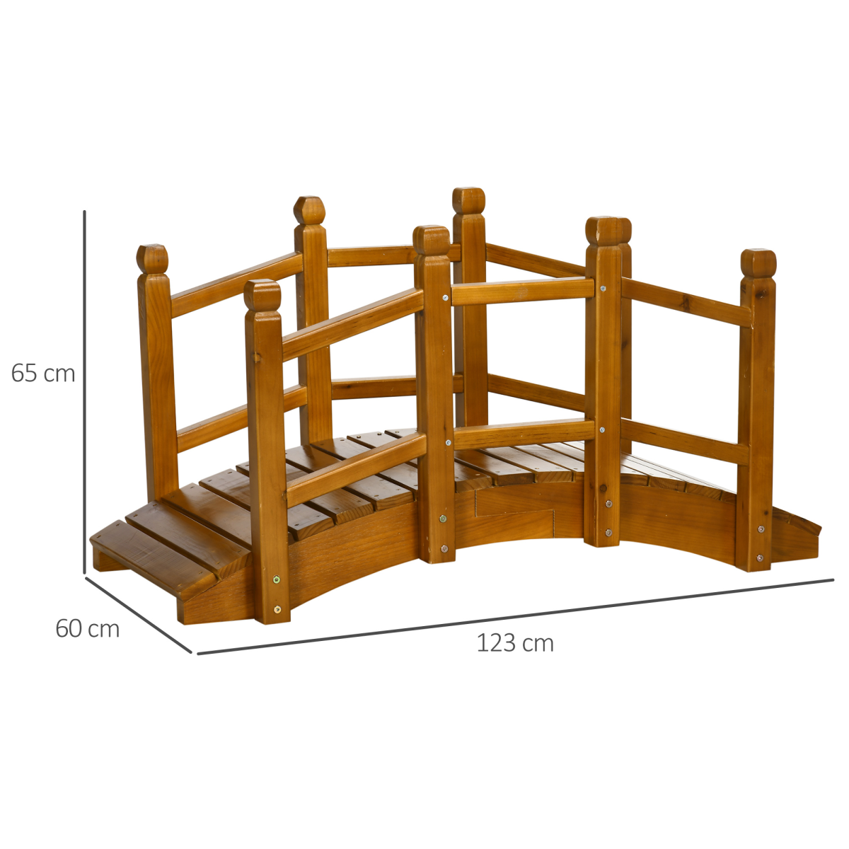 Outsunny Wooden Garden Bridge with Curved Safety Railings, 150kg Capacity – Arched Pond Footbridge