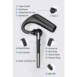 WYE ProVoice One-Ear Bluetooth Business Headset with CVC8.0 Noise Cancellation, 80-Hour Talk Time, Black