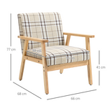 HOMCOM Modern Linen-Feel Accent Chair with Checked Seat Cushion & Open Frame – Beige