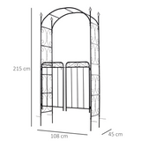 Outsunny Metal Garden Arch Gate with Double Doors & Side Trellis – Decorative Arbor for Climbing Plants, Black