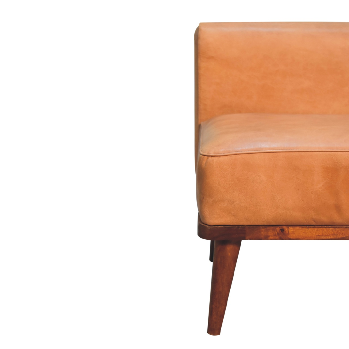 Artisan Furniture Tan Buffalo Leather Footstool with Backrest – Upholstered Seat, Solid Mango Wood Legs, Brown