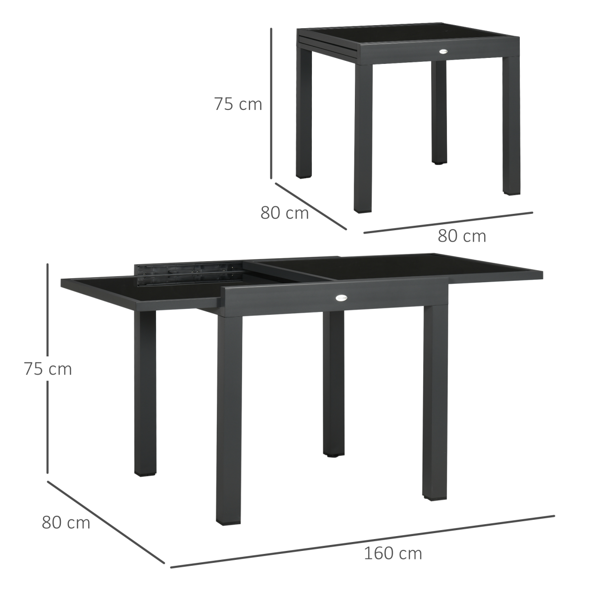 Outsunny Extendable Outdoor Dining Table with Aluminium Frame & Tempered Glass Top – Patio Table, Black