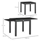 Outsunny Extendable Outdoor Dining Table with Aluminium Frame & Tempered Glass Top – Patio Table, Black