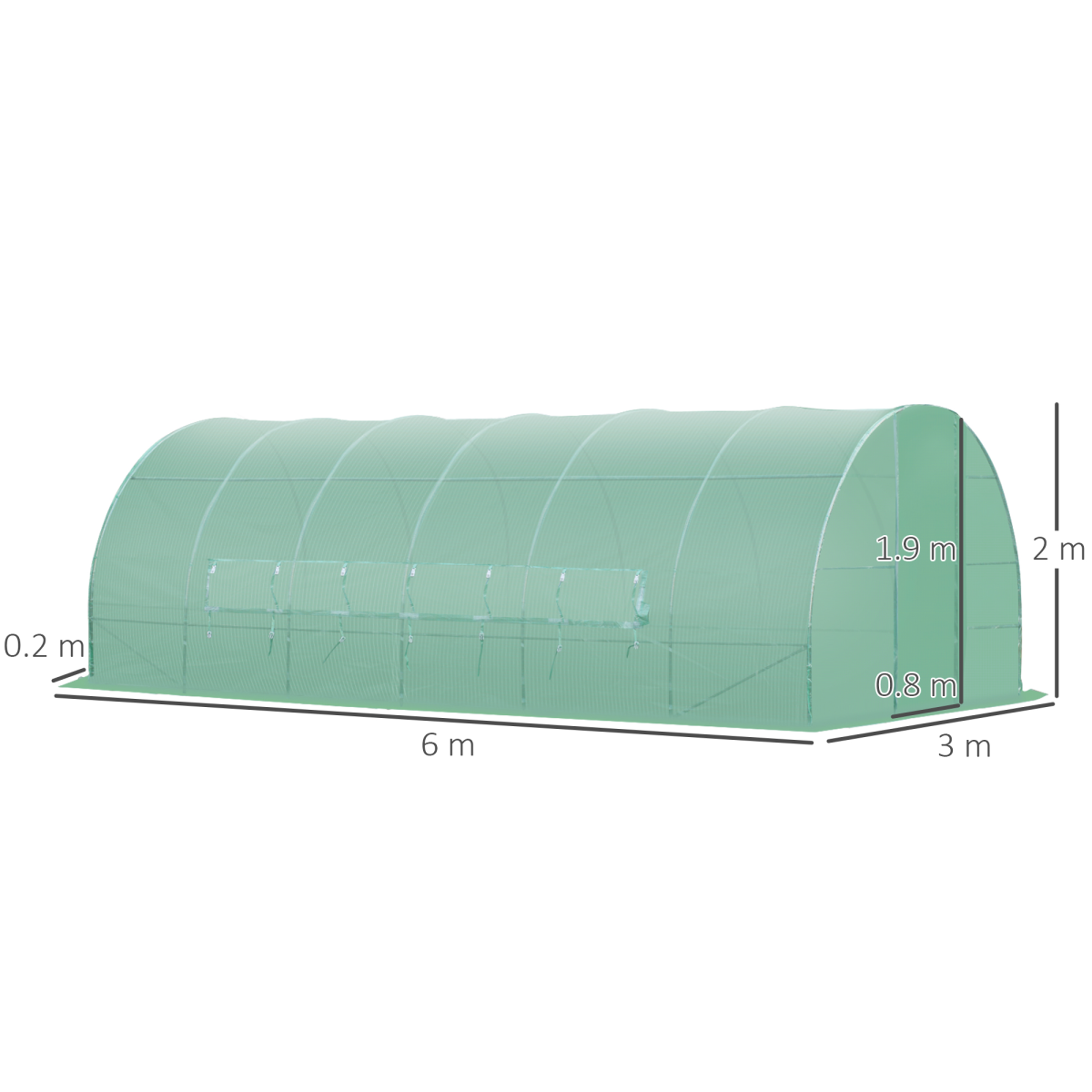 Outsunny 6 x 3m Reinforced Walk-In Polytunnel Greenhouse with Galvanised Steel Frame – Garden Growing