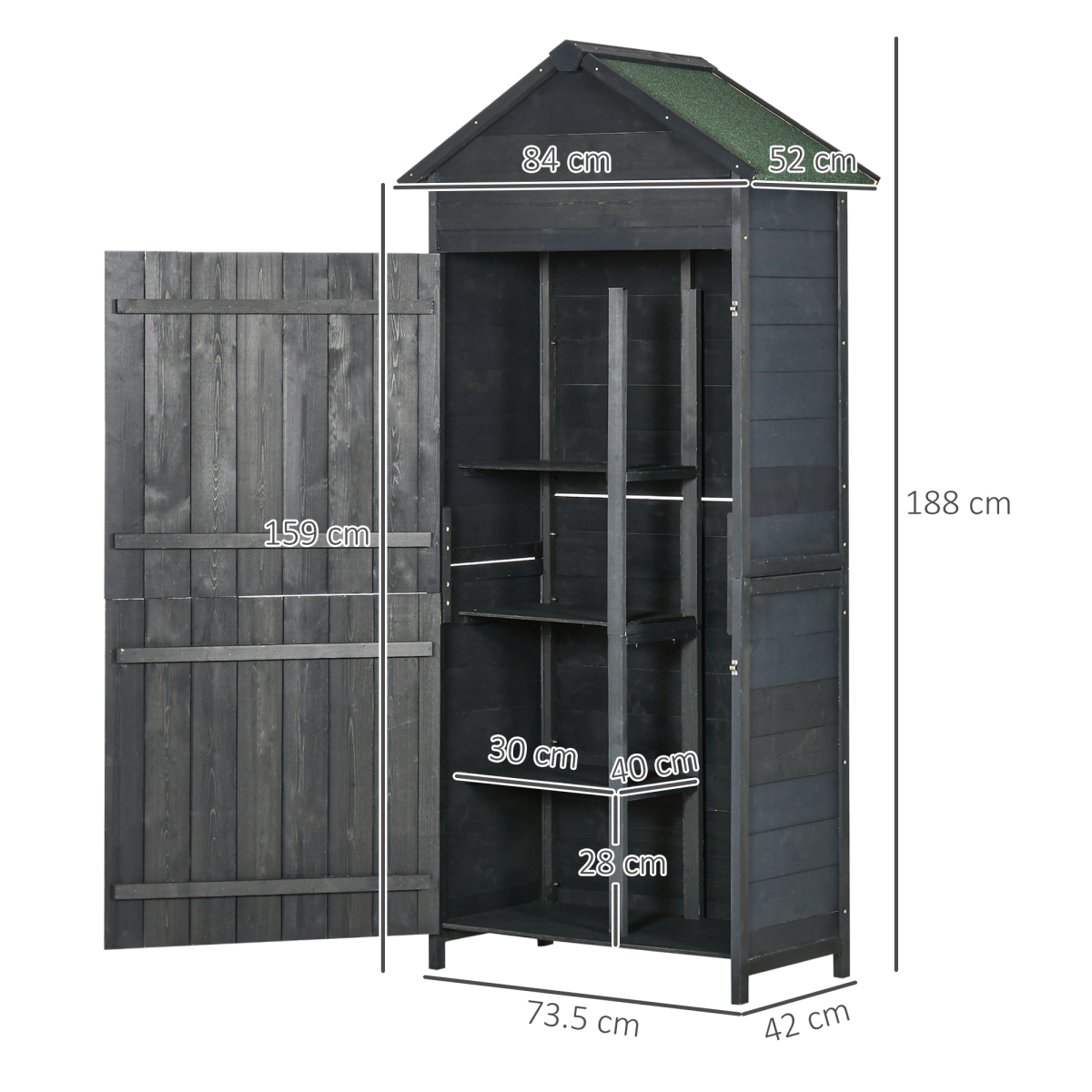 Outsunny Wooden Garden Shed with Three Shelves, Double Doors & Lock – Outdoor Tool Storage Cabinet, Grey