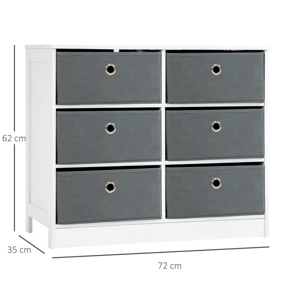 HOMCOM Chest of 6 Fabric Drawers – Bedroom, Office and Hallway Storage Cabinet, White and Grey