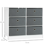 HOMCOM Chest of 6 Fabric Drawers – Bedroom, Office and Hallway Storage Cabinet, White and Grey