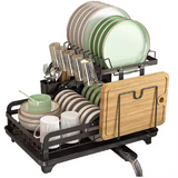Large 2-Tier Dish Drainer Rack with Removable Drip Tray, Swivel Spout and Cutlery Holder