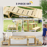 PawHut 3-Piece Wooden Dog Agility Training Set with Soft Bridge, Pause Platform & Ladder – Natural Wood