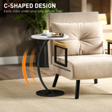 HOMCOM C-Shaped Side Table with Marble-Effect Top – Round Sofa & Bedside Table, White