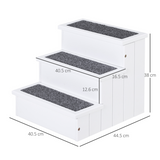 PawHut 3-Step Wooden Pet Stairs with Hidden Storage and Carpet Panels – Dog Steps for Bed and Sofa