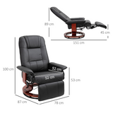 Close-up of the swivel base on the black PU leather recliner armchair