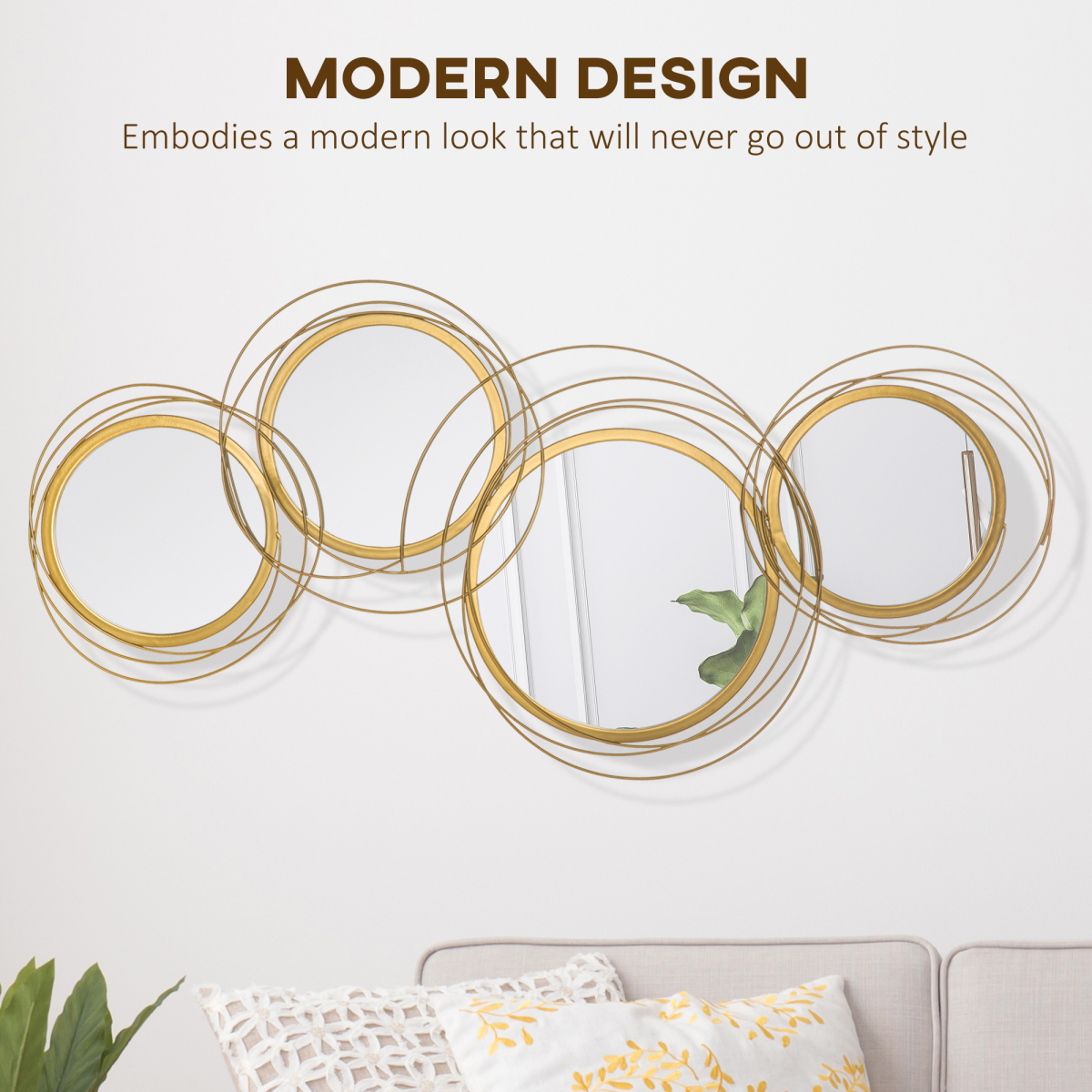 Decorative Round Wall Mirror with Gold Metal Frame, 107cm – Oxidation-Resistant Glass, Living Room & Bedroom