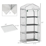 4-Tier Mini Greenhouse with Zipped Roll-up Door – Steel Frame Plant Grow House, 70 x 50 x 160cm, Dark Green & White