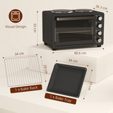 HOMCOM 28L Countertop Toaster Oven with 2 Hot Plates – Grill, Roast & Bake, 2600W