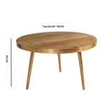 Light Gold Round Coffee Table – Solid Wood with Abstract Metal Inlay, Handcrafted Living Room Centrepiece