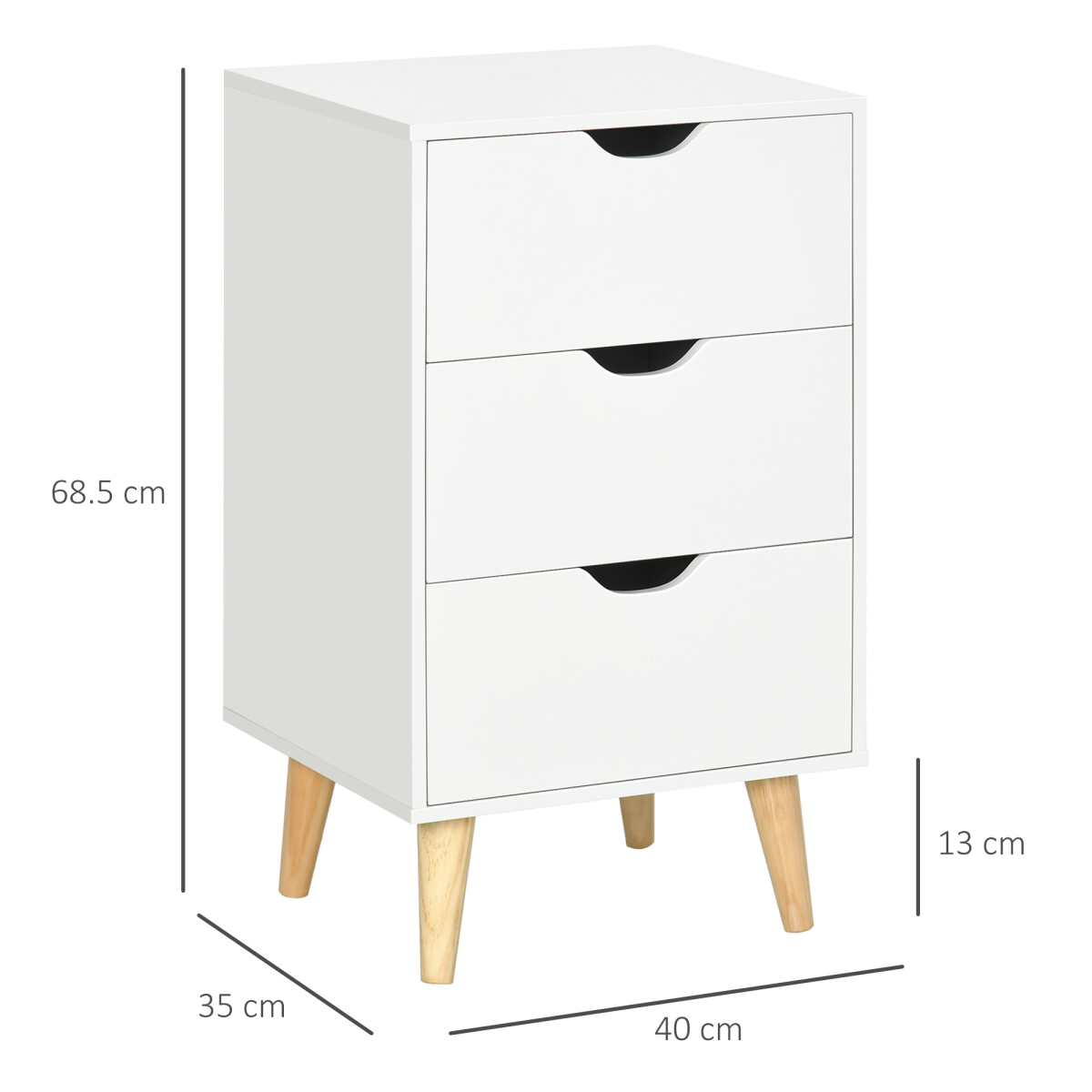 HOMCOM 3-Drawer Chest of Drawers with Wooden Legs & Groove Handles – Bedroom, Living Room & Hallway Storage