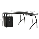 L-Shaped Corner Computer Desk with 3 Drawers & Steel Frame – Space-Saving Home Office Workstation, Black