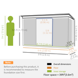 Metal Garden Shed with Sliding Lockable Double Doors, 2 Vents & Foundation Kit – 280 x 130cm, Light Grey