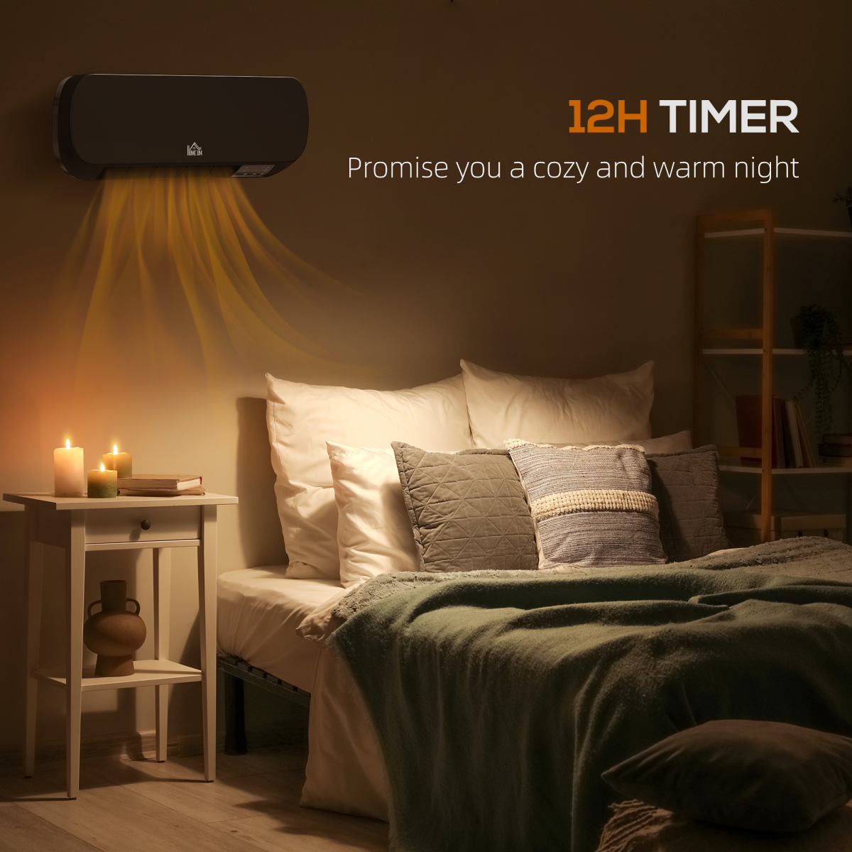 HOMCOM Wall Mounted Electric Heater with 12-Hour Timer, Remote & Overheat Protection – 2000W PTC Ceramic, Black