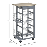 HOMCOM Kitchen Island Trolley with 4 Removable Baskets, Drawer & Side Racks – Dark Grey