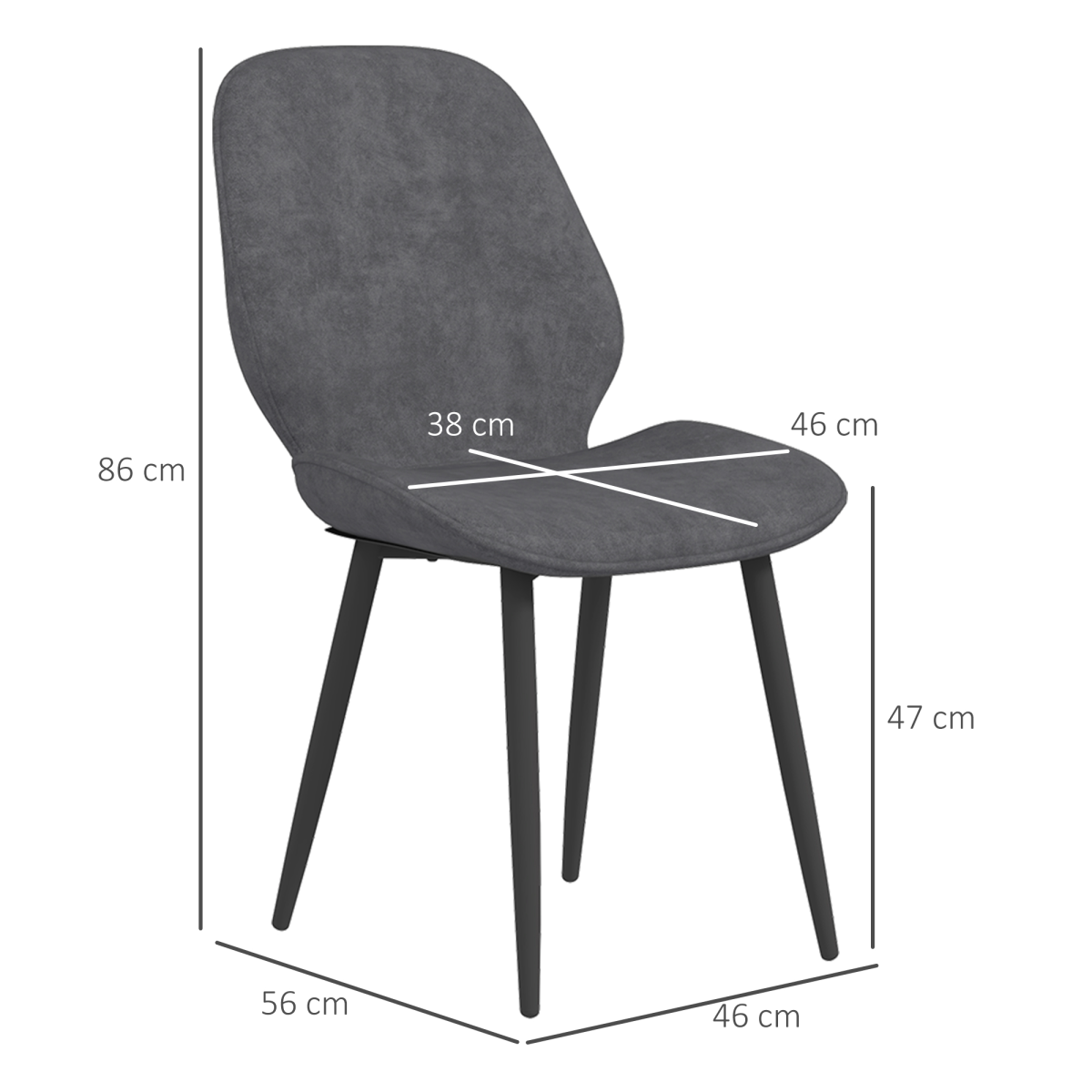 HOMCOM Upholstered Dining Chairs, Set of 2 with Padded Seats & Metal Legs – Armless Kitchen Chairs, Grey