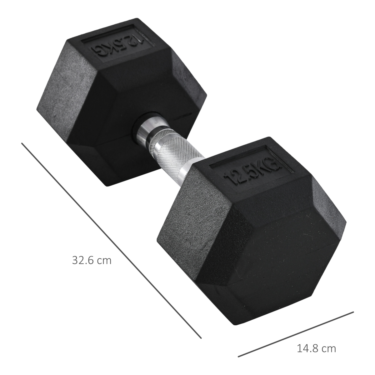 HOMCOM 12.5kg Single Rubber Hex Dumbbell with Knurled Steel Handle – Anti-Roll Hand Weight for Home Gym