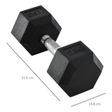 HOMCOM 12.5kg Single Rubber Hex Dumbbell with Knurled Steel Handle – Anti-Roll Hand Weight for Home Gym