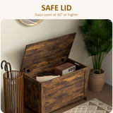 Rustic Brown Storage Bench with Hinged Lid & Side Handles – Entryway Shoe Bench, Storage Chest, MDF