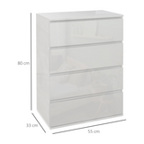 HOMCOM High Gloss 4 Drawer Chest of Drawers with Metal Runners – Bedroom & Hallway Storage