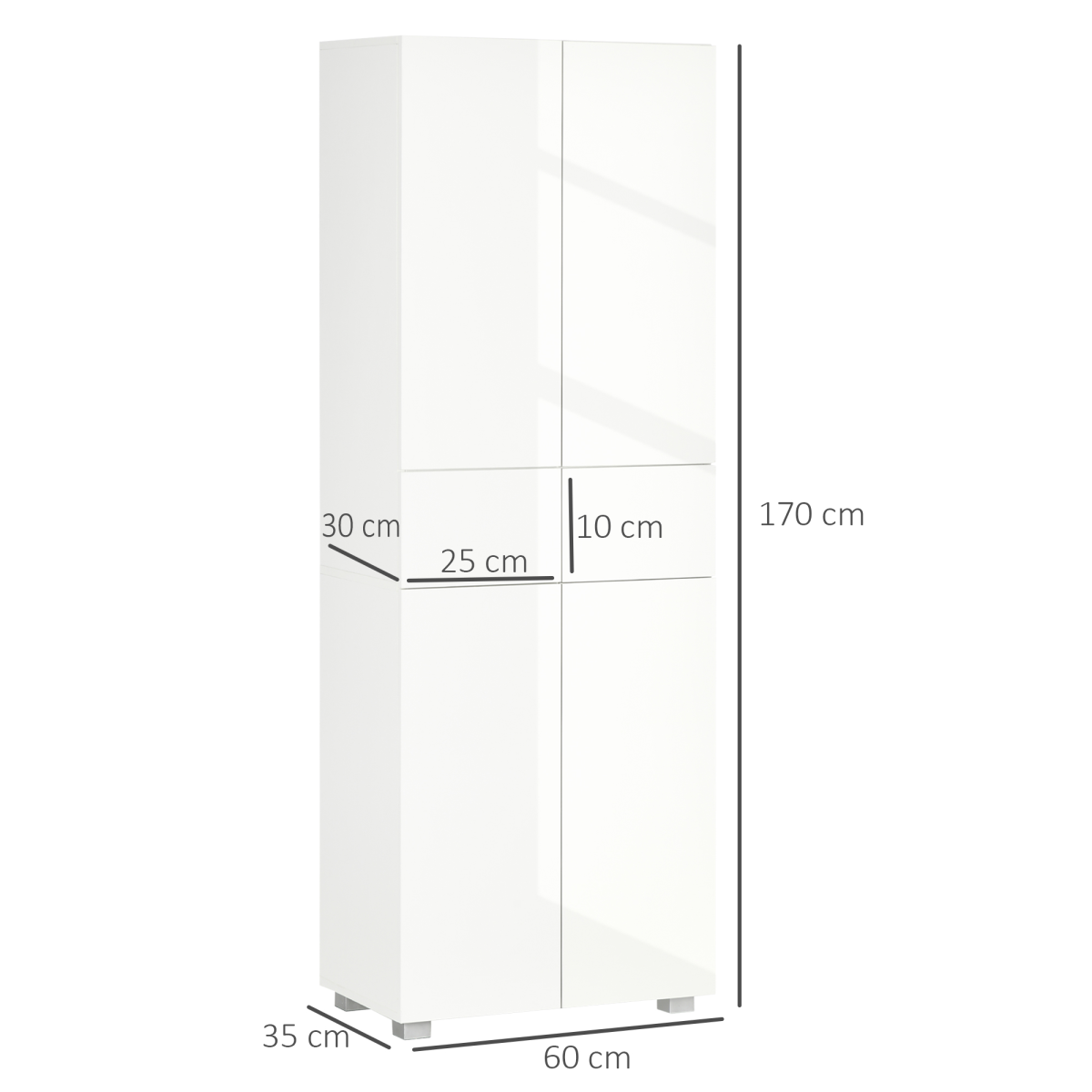 4-Door Freestanding Kitchen Cupboard with Adjustable Shelves & Drawers – Push-Open Pantry Storage, White