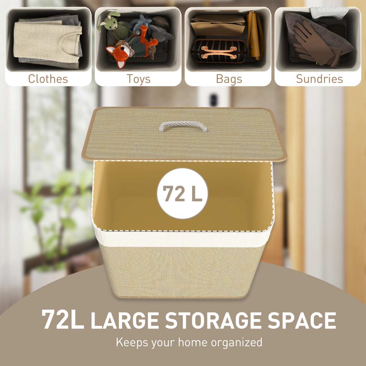Bamboo Laundry Hamper Cabinet with Removable Lid and Detachable Bag – 72L Storage Basket, Natural Wood Finish