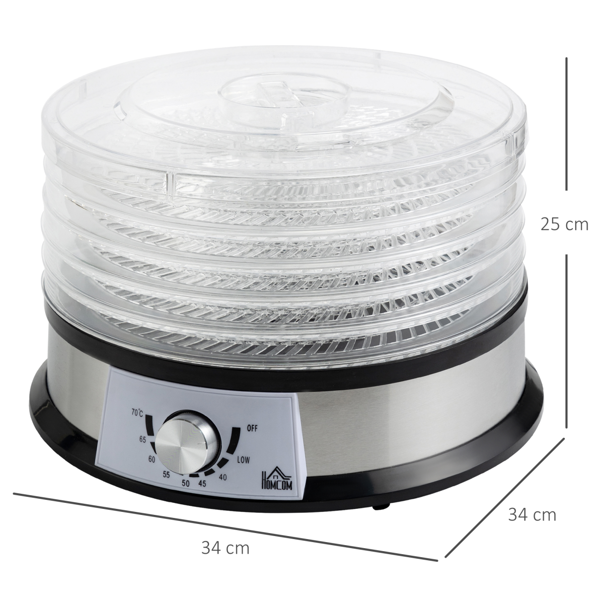 HOMCOM 5-Tier Food Dehydrator with 250W Motor, Adjustable Temperature and Stainless Steel Trays – Silver