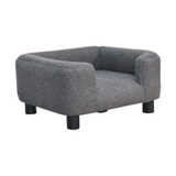 Artisan Furniture Mini Pet Sofa Bed in Solid Wood with Grey Tweed Upholstery – Padded Cushions for Small Pets