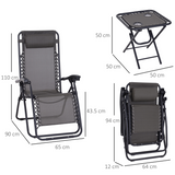 Outsunny 3-Piece Zero Gravity Sun Lounger Set with Side Table and Cup Holders – Foldable Recliners, Dark Grey