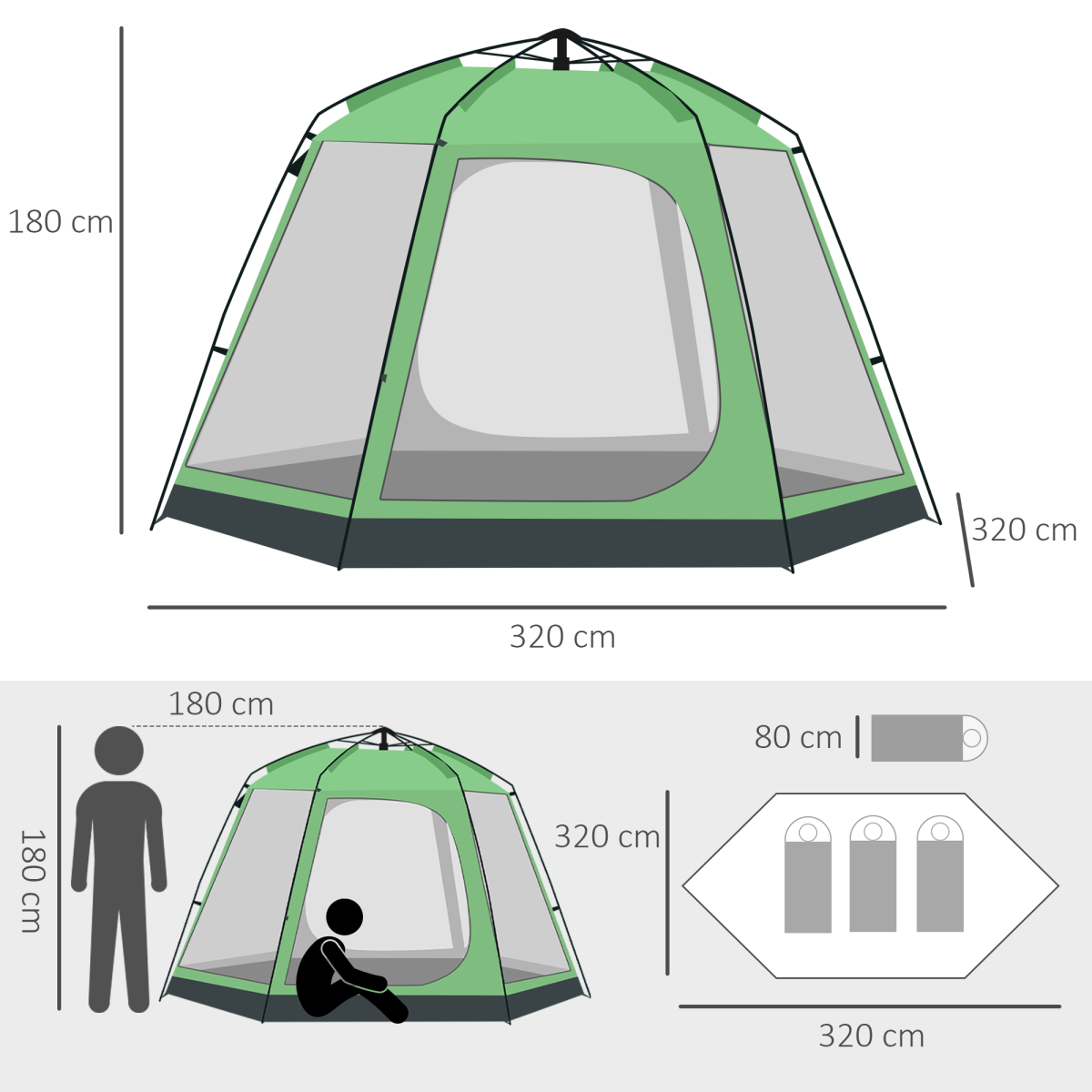 Outsunny 6 Person Pop-Up Camping Tent with 2 Doors, Mesh Windows & Carry Bag – 2000mm Waterproof Family Tent