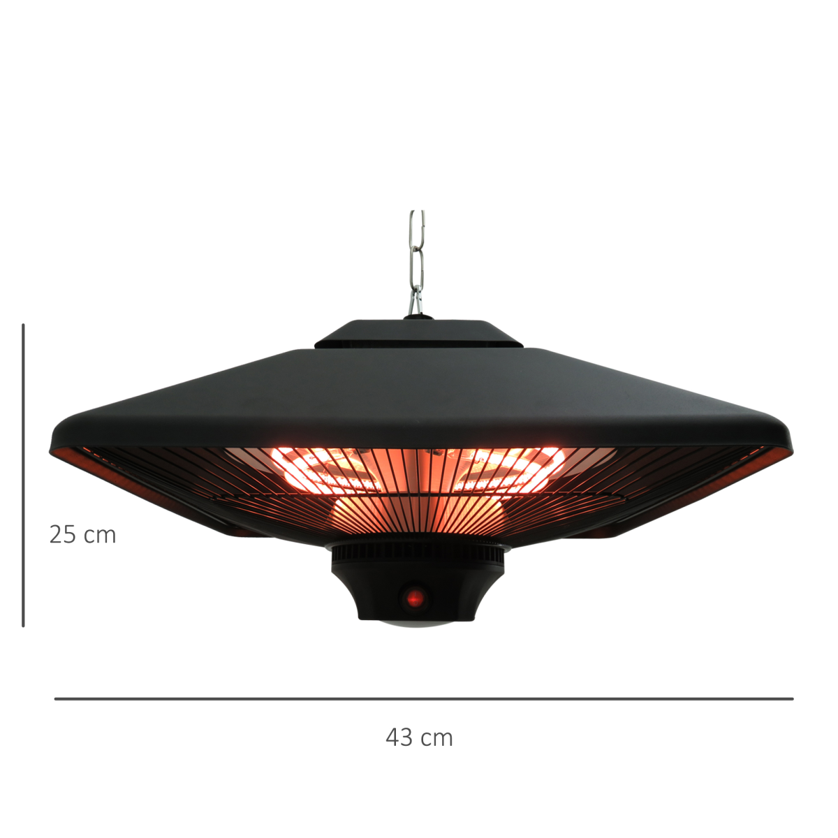 Outsunny 2kW Electric Hanging Patio Heater with LED Halogen Light and Remote – Outdoor Heating, Black