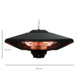 Outsunny 2kW Electric Hanging Patio Heater with LED Halogen Light and Remote – Outdoor Heating, Black