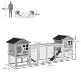 PawHut 2-in-1 Wooden Rabbit Hutch with Double House, Run Box, Slide-Out Tray & Ramp – Outdoor Home