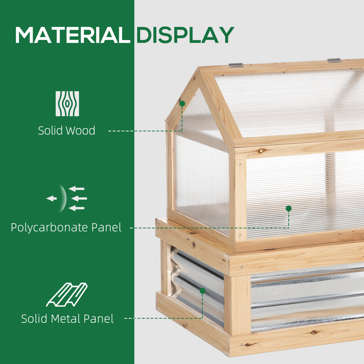 Wooden Raised Garden Bed with Polycarbonate Greenhouse Top – Fir Wood Planter Kit with Opening Roofs, Natural