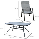 Outsunny 7-Piece Garden Dining Set with Glass-Top Table, Umbrella Hole & Cushioned Chairs – Steel Frame, Black